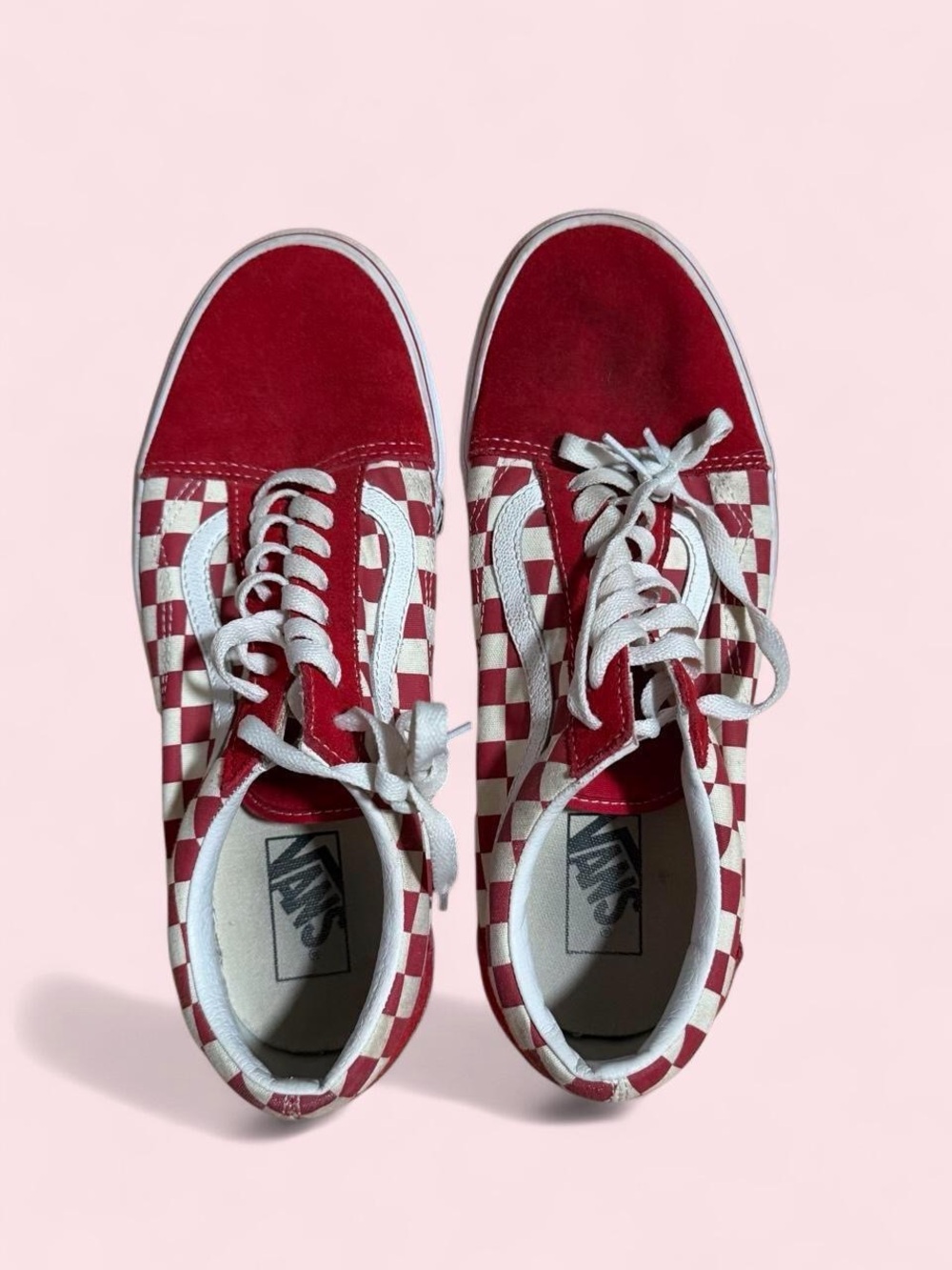 Vans Old Skool red & cream checkerboard sneakers ❤️♟️ - Picture 3 of 5